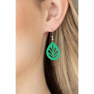 Paparazzi Stencil Leaf Womens Earrings/LEAF Yourself Wide Open - Green